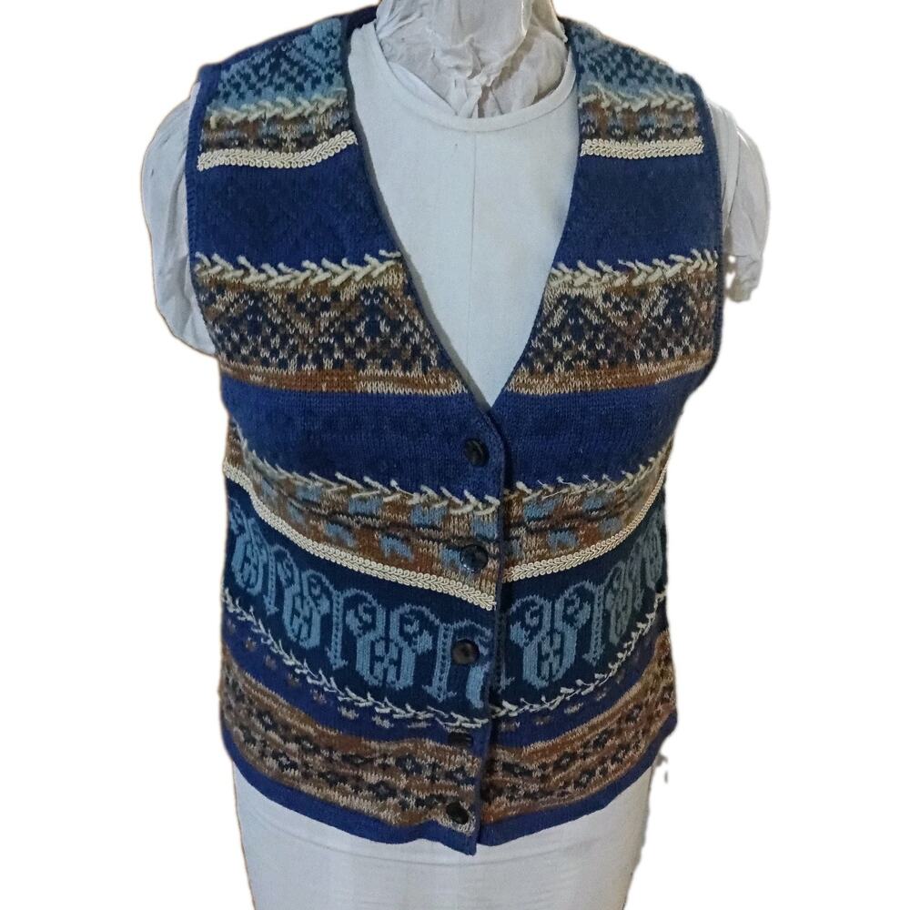 Vintage Bryn Connelly Blue Knit Sweater Vest Size S